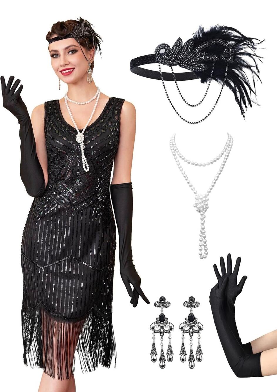 1920s Flapper Great Gatsby Dress Large Sheer Sequins Costume & Accessories NWT